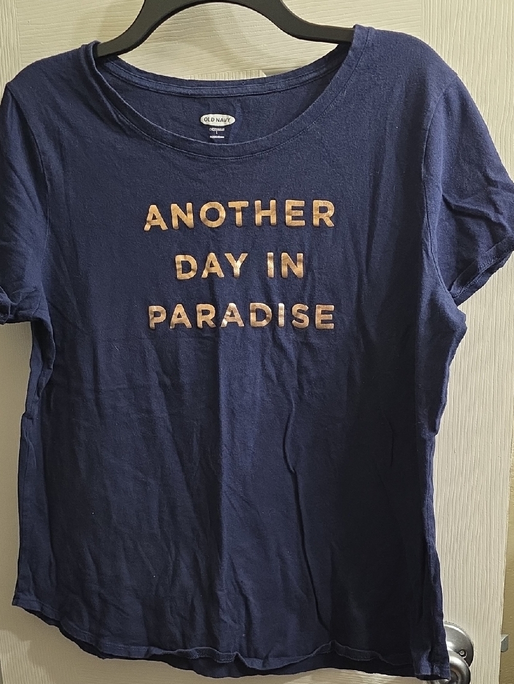 Old Navy Navy Graphic Tee with Rose Gold Lettering Size L